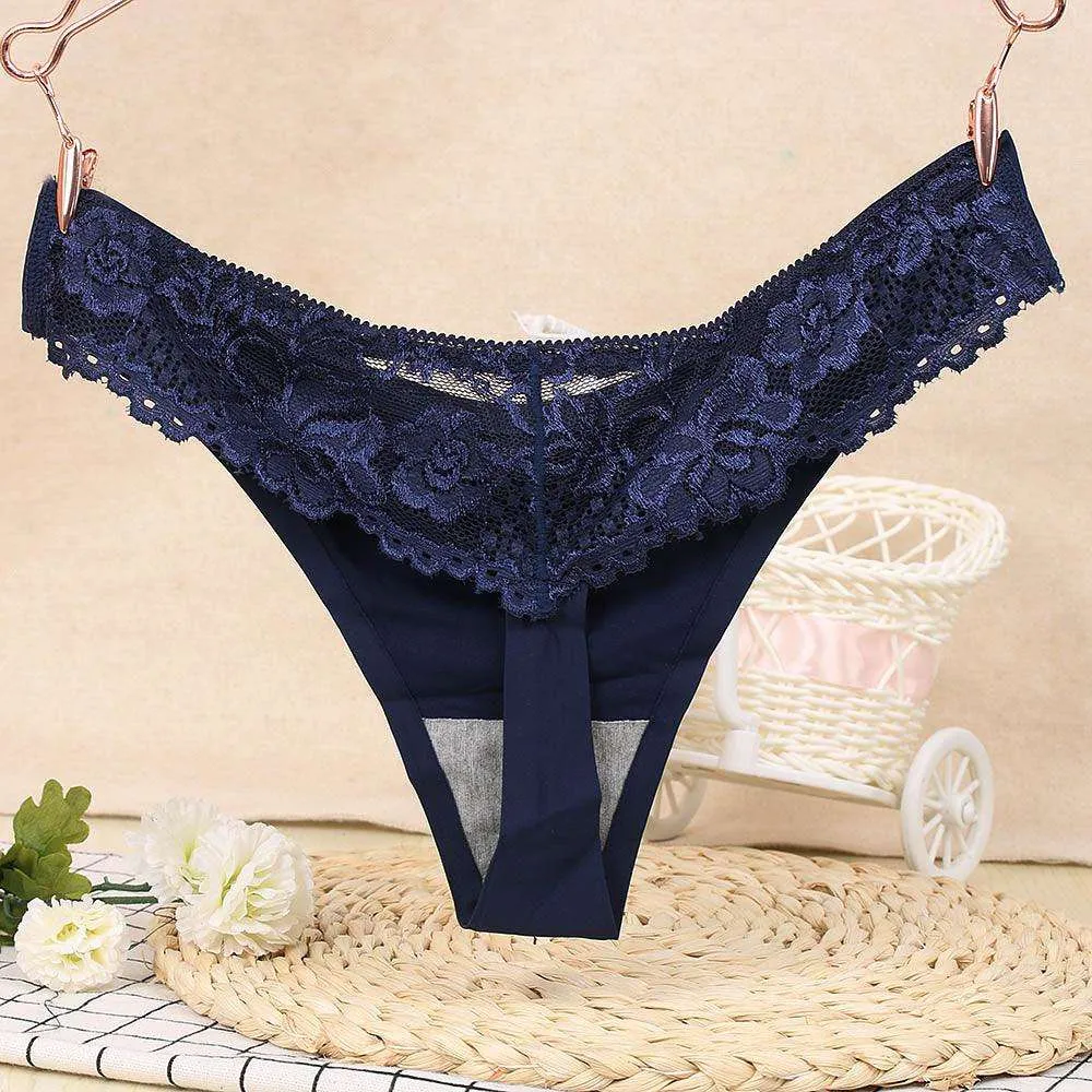 1 piece G-string Thongs Lace Floral Sheer Breathable Low Waist Underwear Soft Lingerie Ice Silk Briefs Seamless Panties