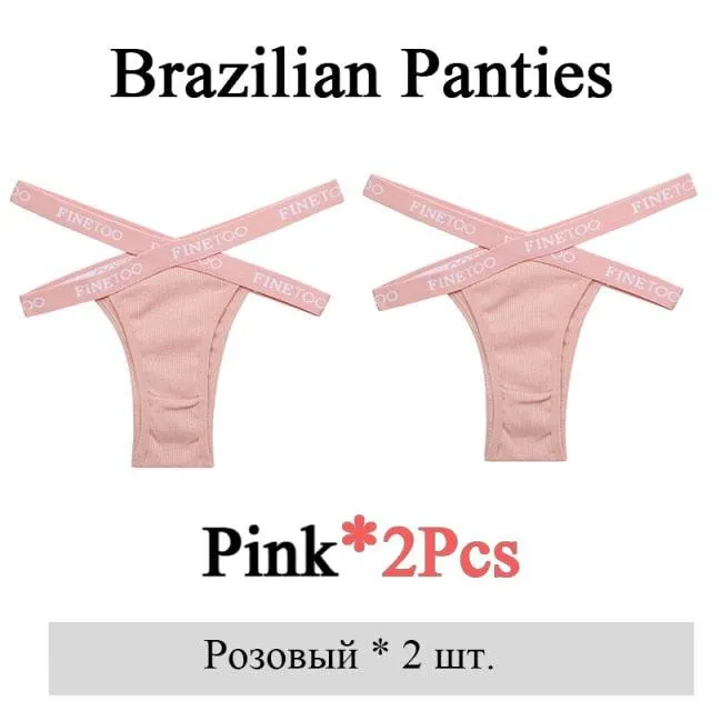 2 Pack Summer Brazilian Panties for Women Low Rise Cotton Panties Front Cross Underwear Breathable Lingerie Briefs