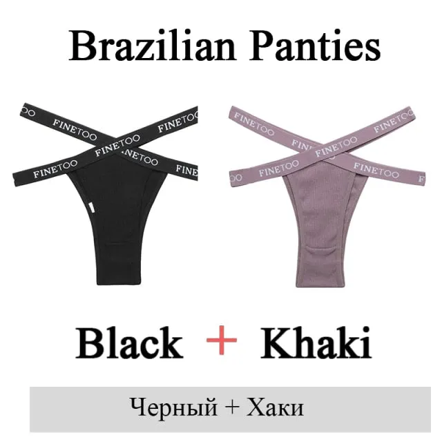 2 Pack Summer Brazilian Panties for Women Low Rise Cotton Panties Front Cross Underwear Breathable Lingerie Briefs