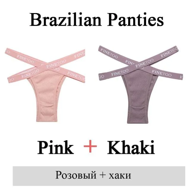 2 Pack Summer Brazilian Panties for Women Low Rise Cotton Panties Front Cross Underwear Breathable Lingerie Briefs