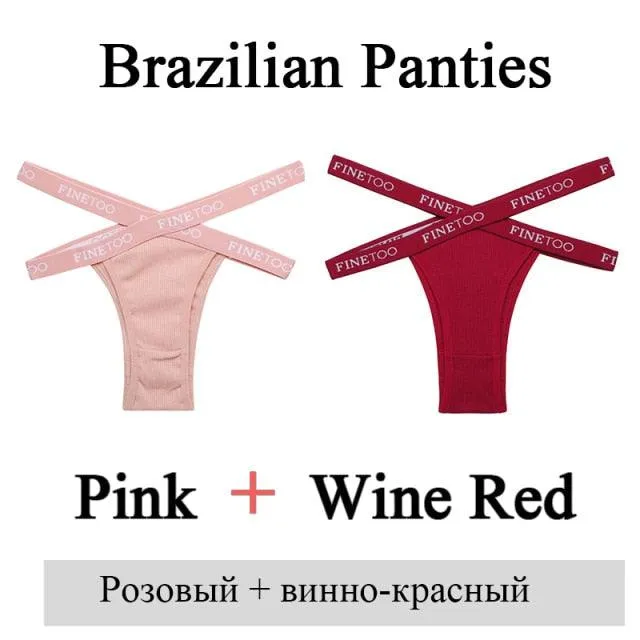 2 Pack Summer Brazilian Panties for Women Low Rise Cotton Panties Front Cross Underwear Breathable Lingerie Briefs