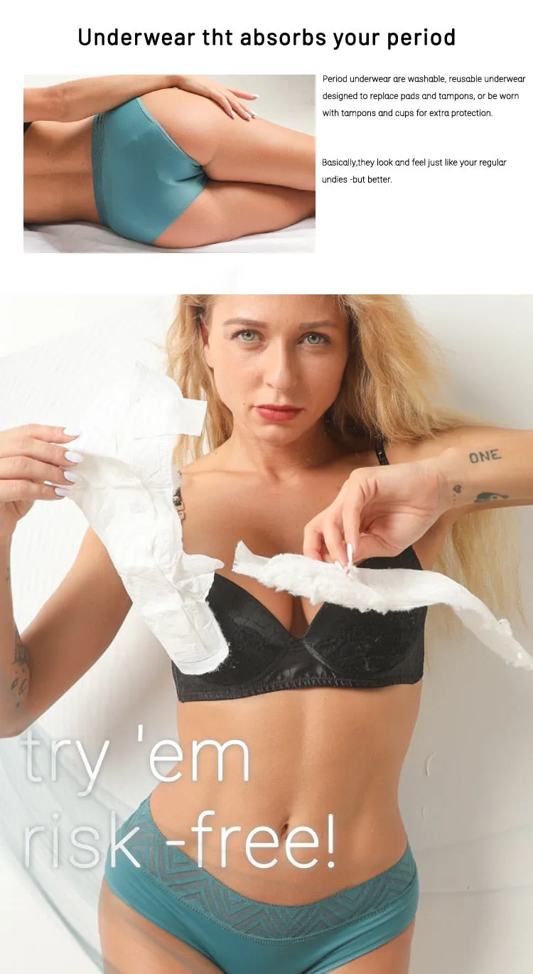 3 colors Leakproof Menstrual Panties Period Breathable Lace Lingerie Physiological Underpants 4 Layer Underwear