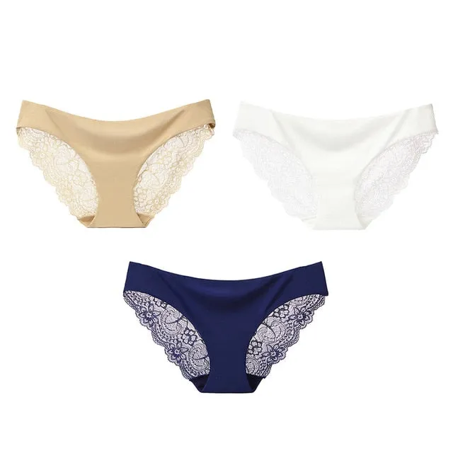 3 Pack Seamless low-Rise women's sexy lace lady panties seamless cotton breathable  Hollow briefs Plus Size underwear