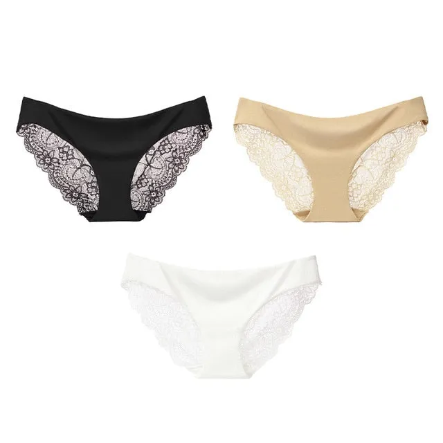 3 Pack Seamless low-Rise women's sexy lace lady panties seamless cotton breathable  Hollow briefs Plus Size underwear