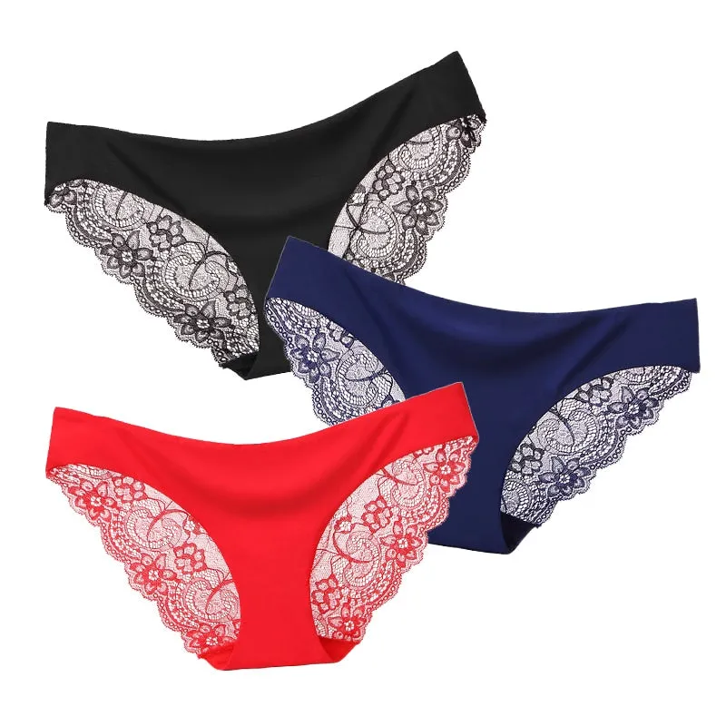 3 Pack Seamless low-Rise women's sexy lace lady panties seamless cotton breathable  Hollow briefs Plus Size underwear