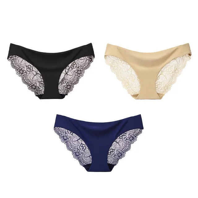 3 Pack Seamless low-Rise women's sexy lace lady panties seamless cotton breathable  Hollow briefs Plus Size underwear