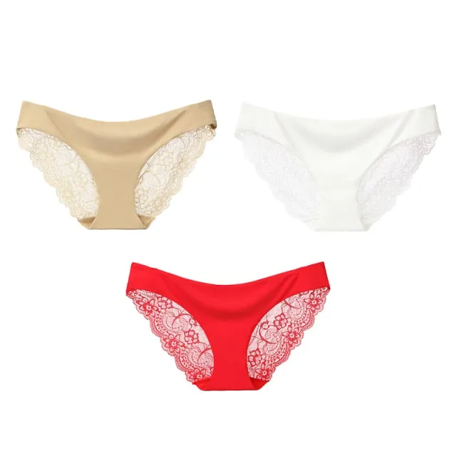 3 Pack Seamless low-Rise women's sexy lace lady panties seamless cotton breathable  Hollow briefs Plus Size underwear