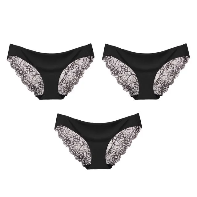 3 Pack Seamless low-Rise women's sexy lace lady panties seamless cotton breathable  Hollow briefs Plus Size underwear