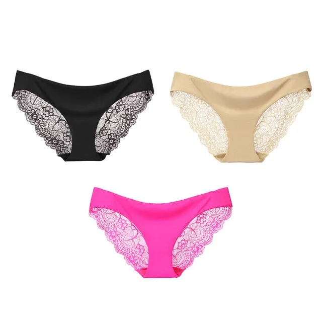 3 Pack Seamless low-Rise women's sexy lace lady panties seamless cotton breathable  Hollow briefs Plus Size underwear