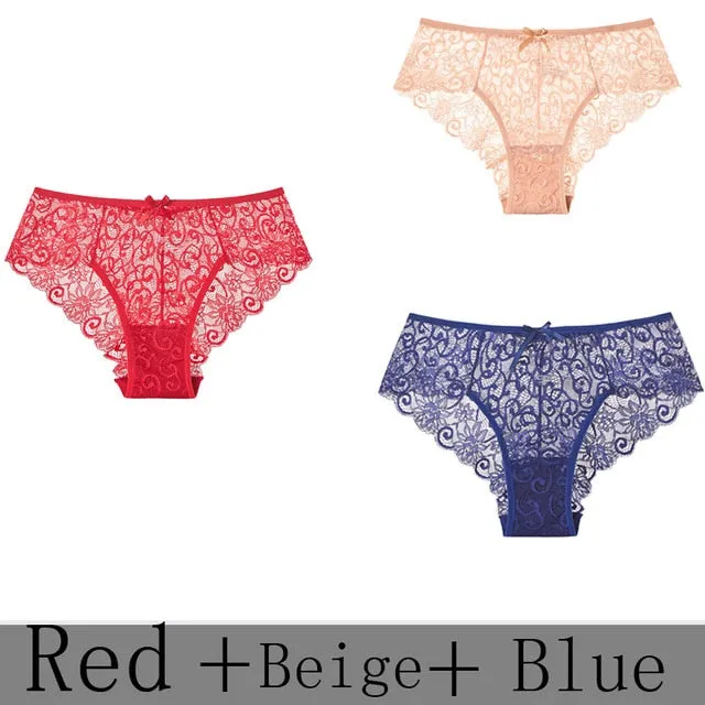 3 Pack Sexy Lace Low Rise Brief Thongs Plus Size Panties