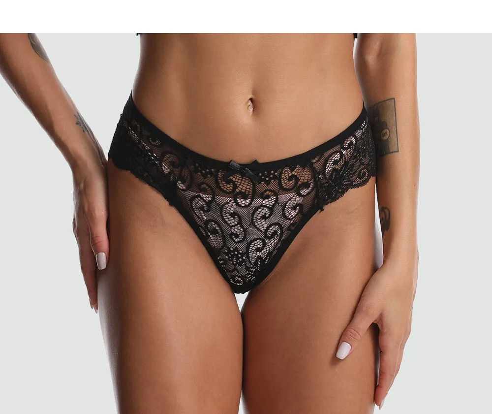 3 Pack Sexy Lace Low Rise Brief Thongs Plus Size Panties