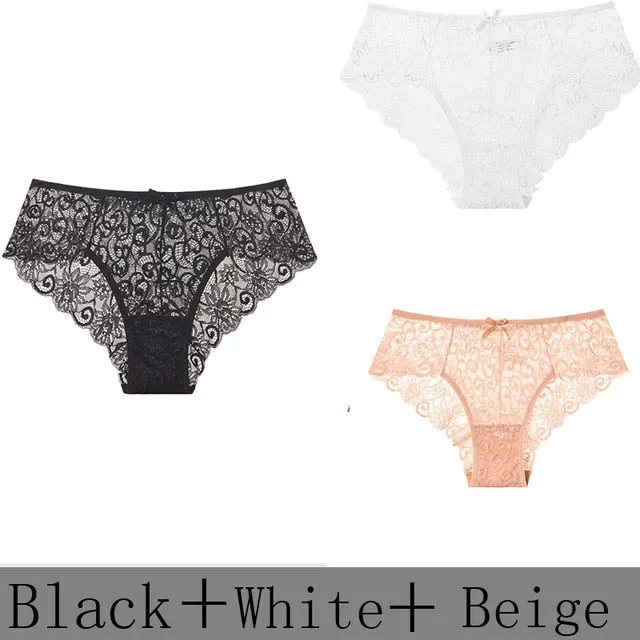 3 Pack Sexy Lace Low Rise Brief Thongs Plus Size Panties