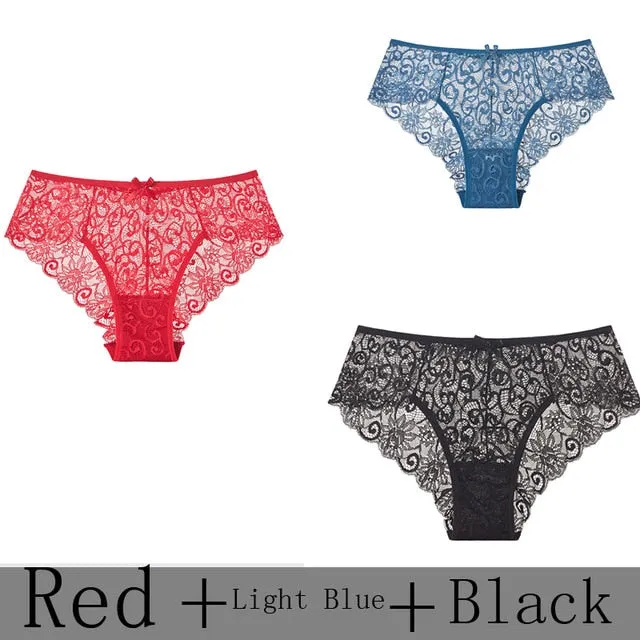 3 Pack Sexy Lace Low Rise Brief Thongs Plus Size Panties