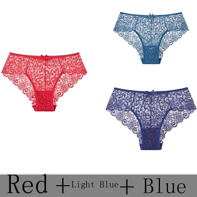 3 Pack Sexy Lace Low Rise Brief Thongs Plus Size Panties