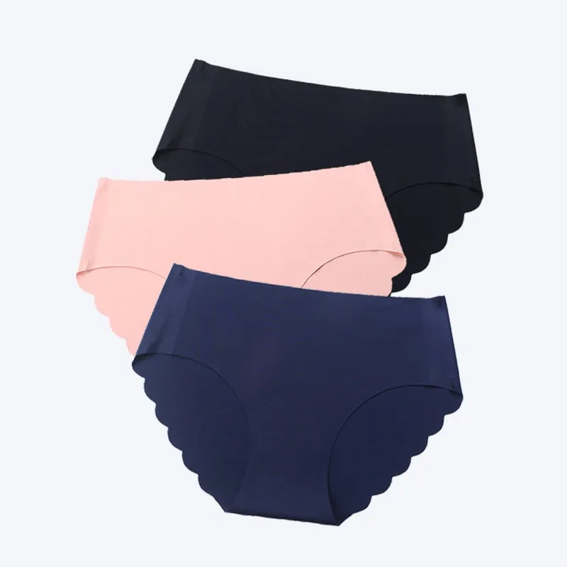 3 Pcs Seamless Panties Women Solid Sexy Underwear Mid Waist Briefs M to XXL