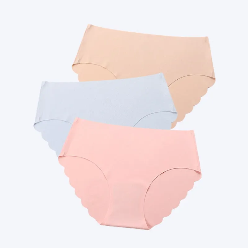 3 Pcs Seamless Panties Women Solid Sexy Underwear Mid Waist Briefs M to XXL