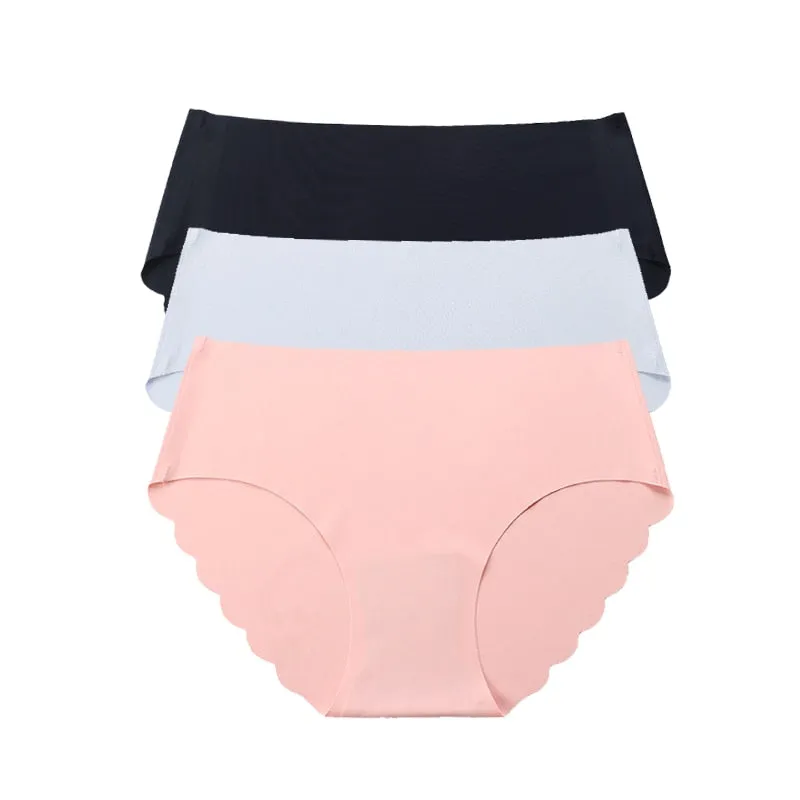 3 Pcs Seamless Panties Women Solid Sexy Underwear Mid Waist Briefs M to XXL