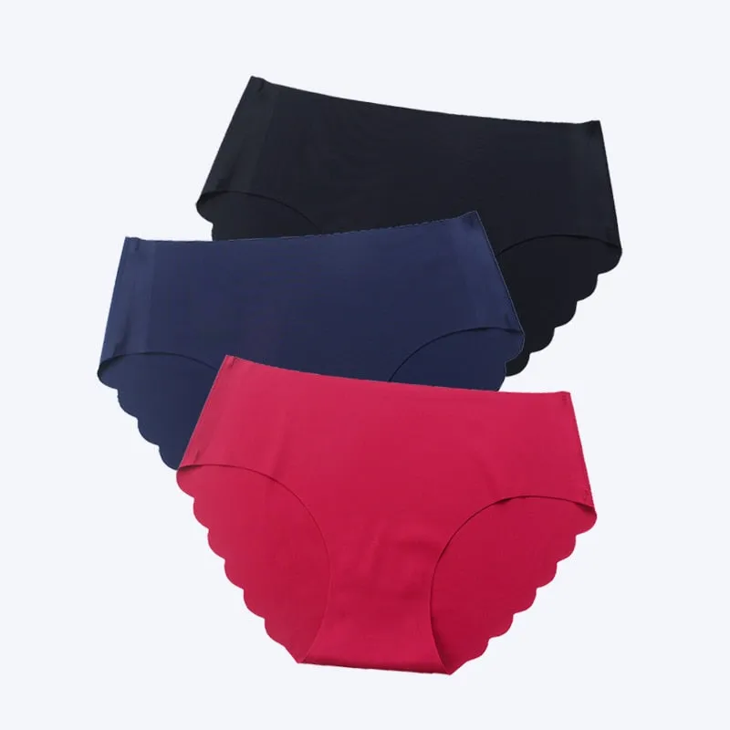 3 Pcs Seamless Panties Women Solid Sexy Underwear Mid Waist Briefs M to XXL