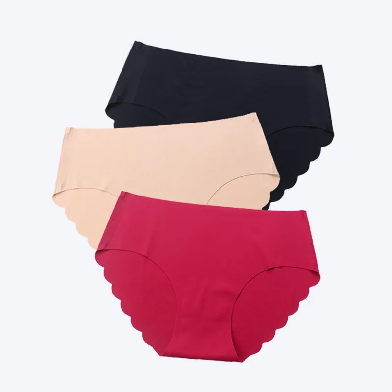 3 Pcs Seamless Panties Women Solid Sexy Underwear Mid Waist Briefs M to XXL