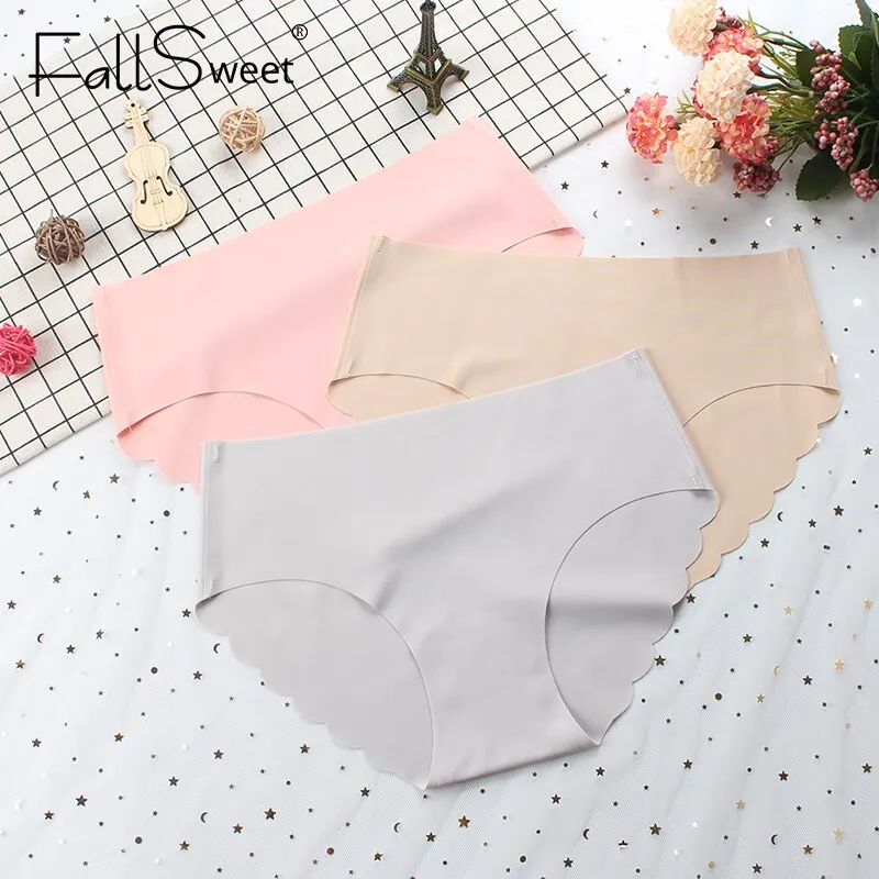 3 Pcs Seamless Panties Women Solid Sexy Underwear Mid Waist Briefs M to XXL