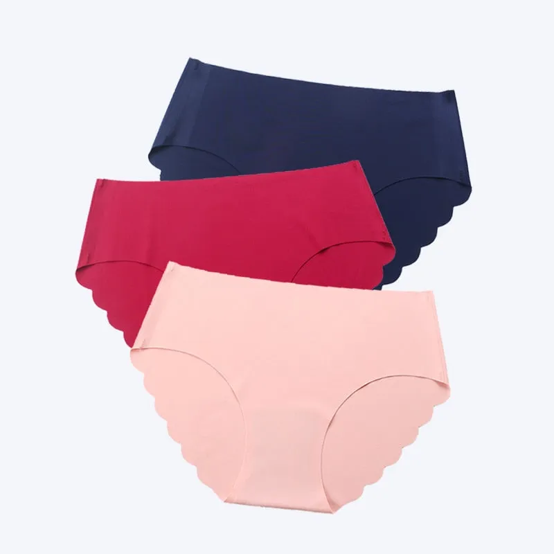 3 Pcs Seamless Panties Women Solid Sexy Underwear Mid Waist Briefs M to XXL