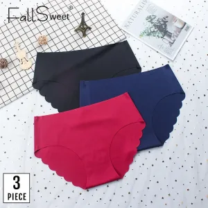 3 Pcs Seamless Panties Women Solid Sexy Underwear Mid Waist Briefs M to XXL