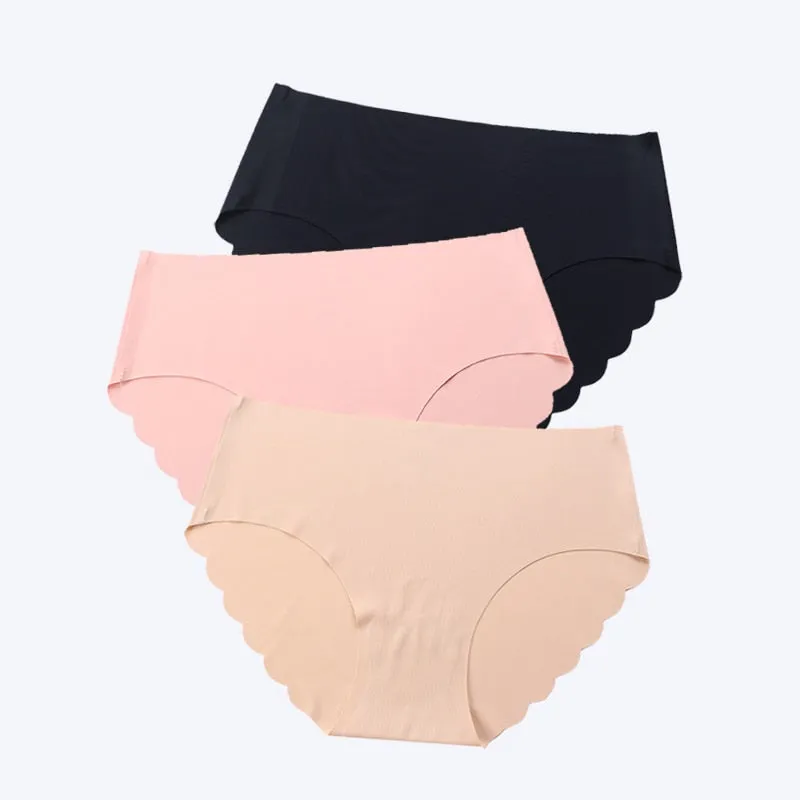 3 Pcs Seamless Panties Women Solid Sexy Underwear Mid Waist Briefs M to XXL