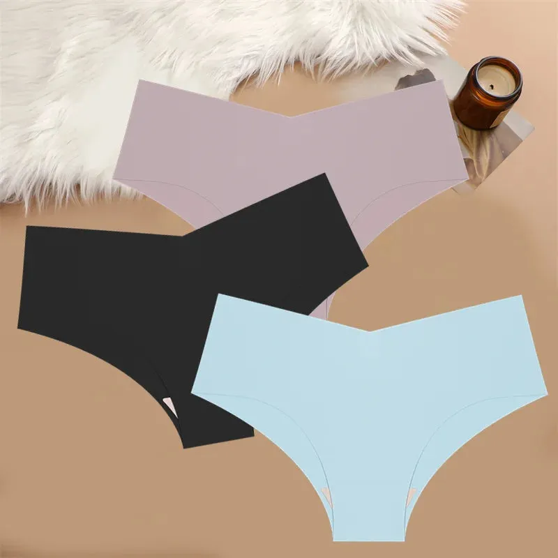 3PCS Ultra-thin Women's Seamless V-Shaped Waist Briefs 10 Solid Colors Cozy Stretch