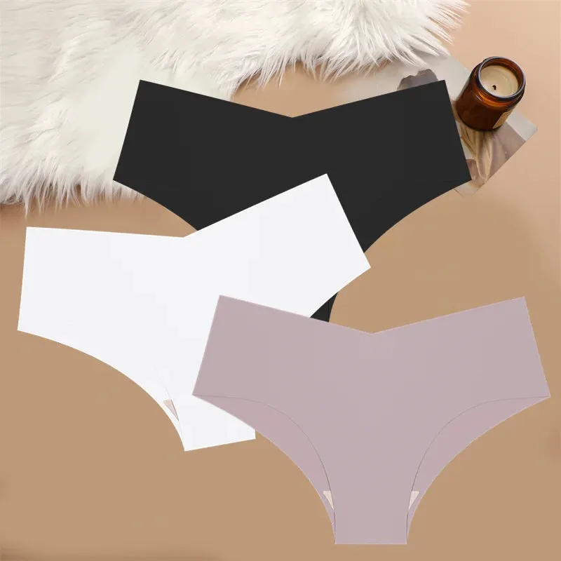 3PCS Ultra-thin Women's Seamless V-Shaped Waist Briefs 10 Solid Colors Cozy Stretch