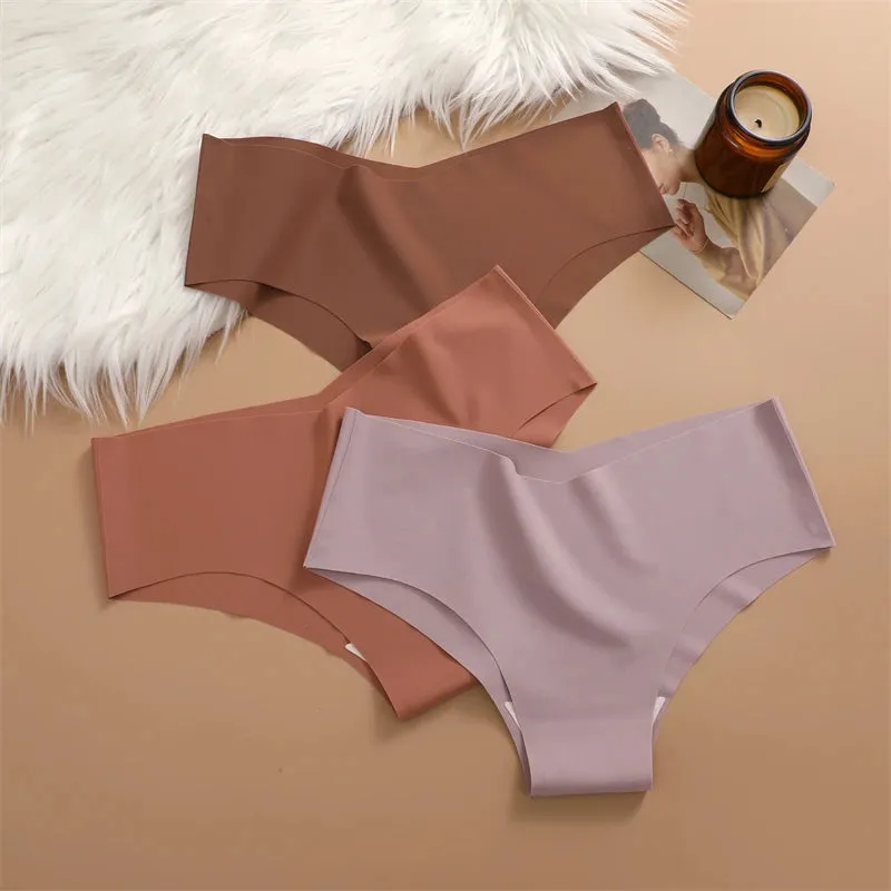 3PCS Ultra-thin Women's Seamless V-Shaped Waist Briefs 10 Solid Colors Cozy Stretch