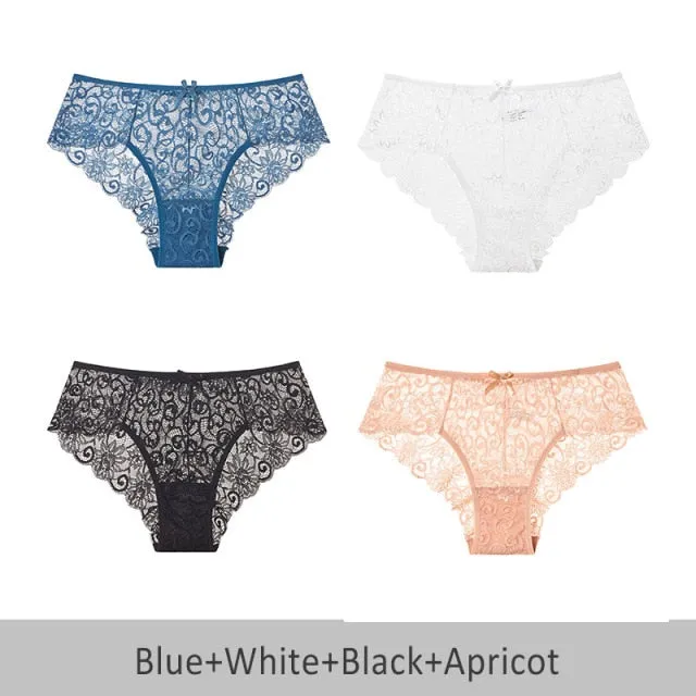 4 Pack Mid-rise Underwear High-end Lace Panties Briefs