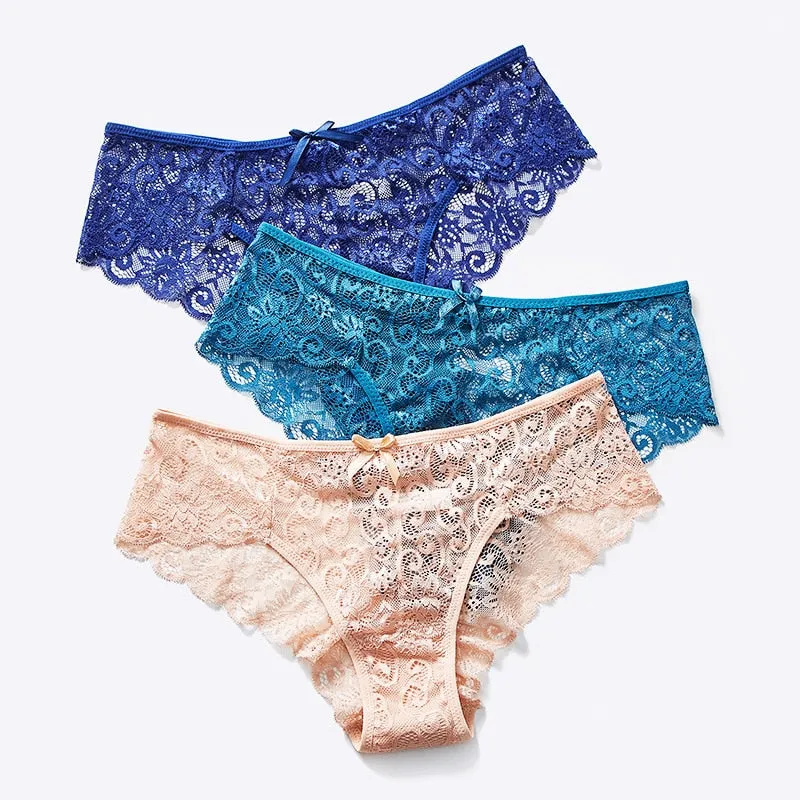 4 Pack Mid-rise Underwear High-end Lace Panties Briefs