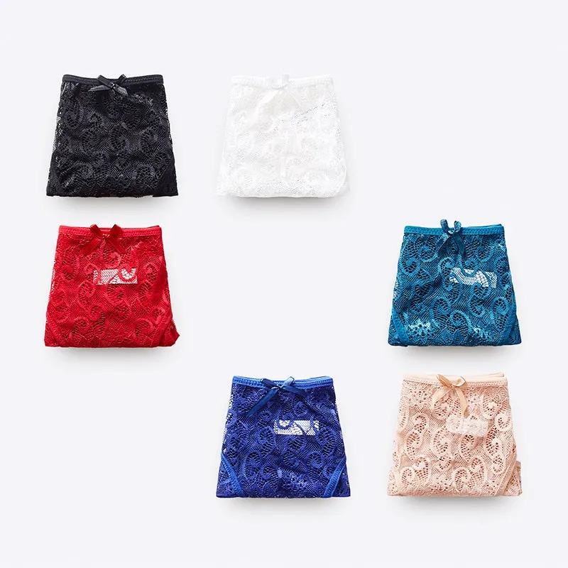 4 Pack Mid-rise Underwear High-end Lace Panties Briefs