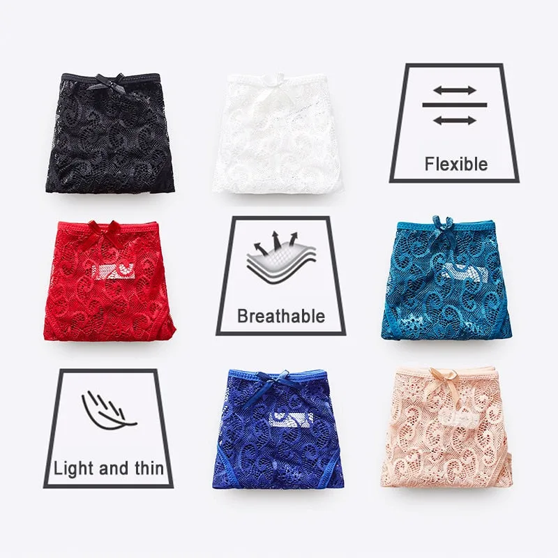 4 Pack Mid-rise Underwear High-end Lace Panties Briefs