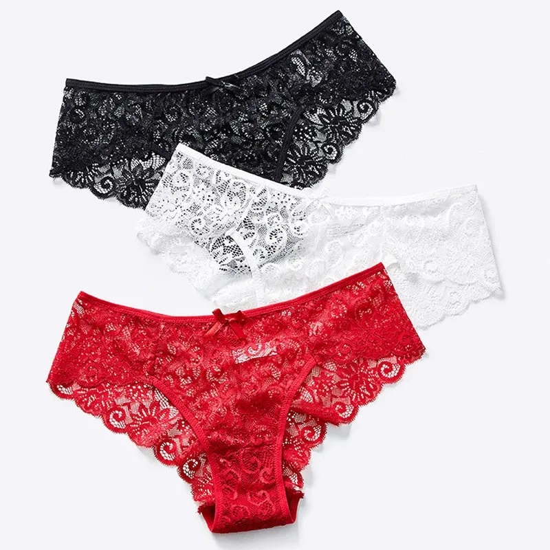 4 Pack Mid-rise Underwear High-end Lace Panties Briefs