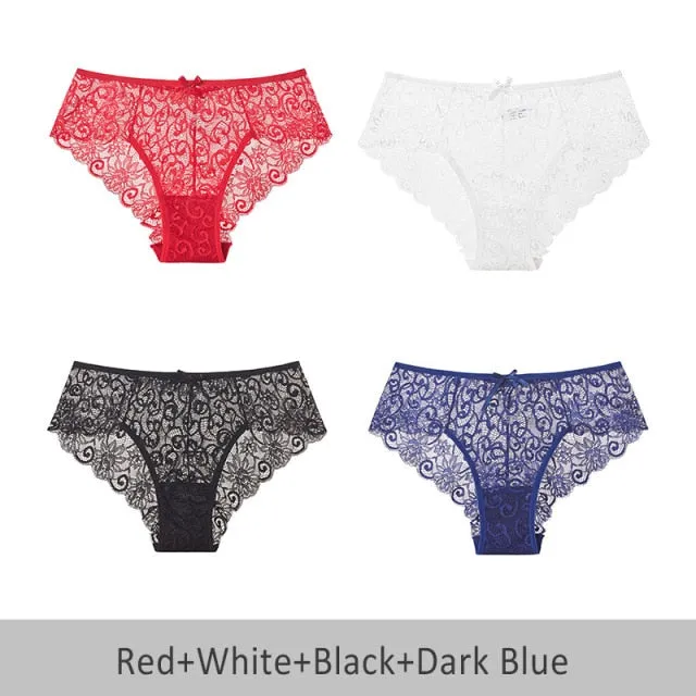 4 Pack Mid-rise Underwear High-end Lace Panties Briefs