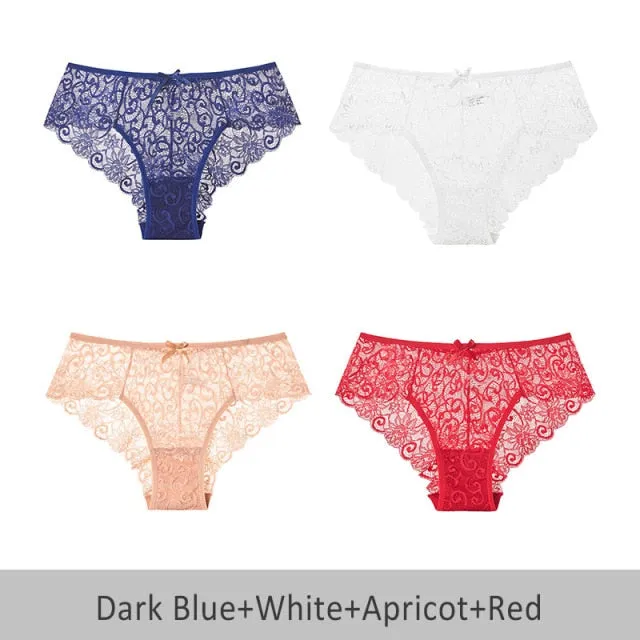 4 Pack Mid-rise Underwear High-end Lace Panties Briefs