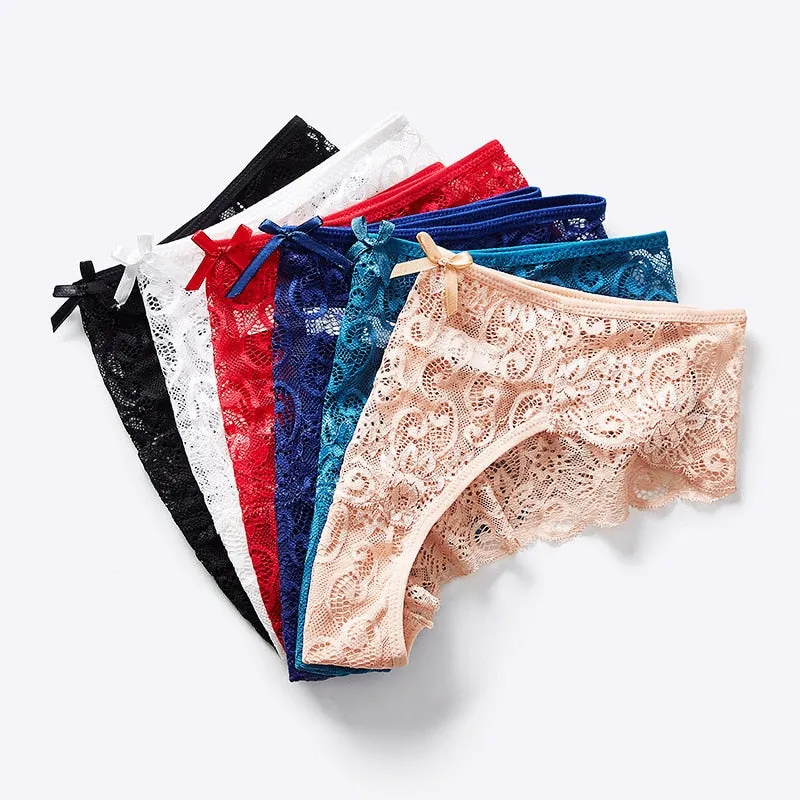 4 Pack Mid-rise Underwear High-end Lace Panties Briefs