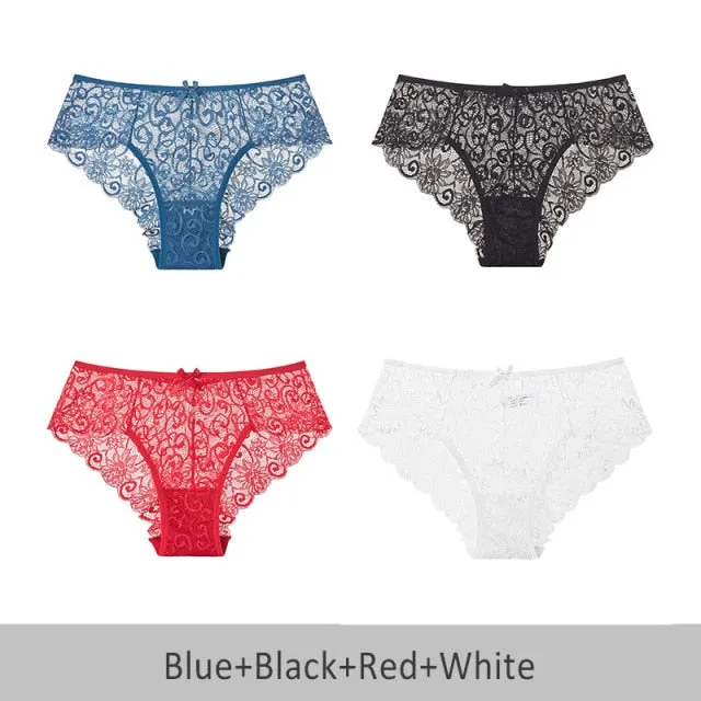 4 Pack Mid-rise Underwear High-end Lace Panties Briefs