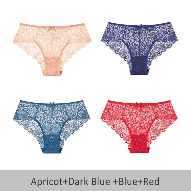 4 Pack Mid-rise Underwear High-end Lace Panties Briefs