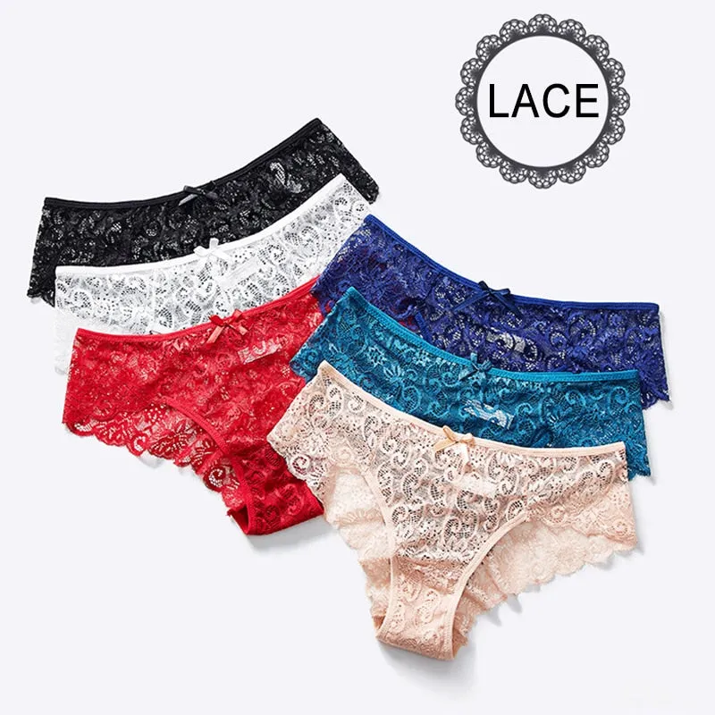 4 Pack Mid-rise Underwear High-end Lace Panties Briefs