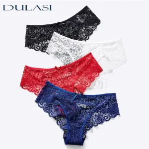 4 Pack Mid-rise Underwear High-end Lace Panties Briefs