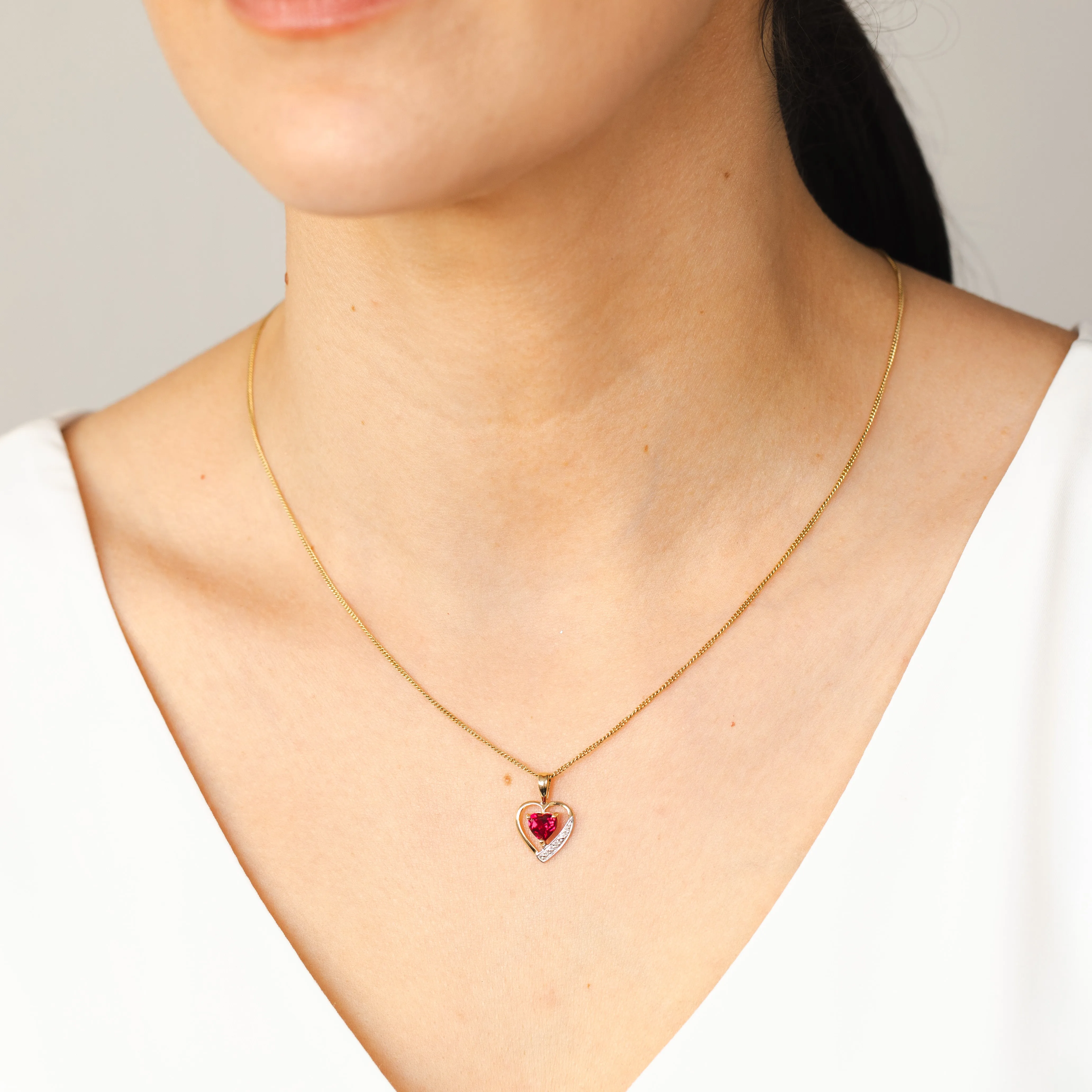 9ct Alluring Yellow Gold Created Ruby   Diamond Pendant