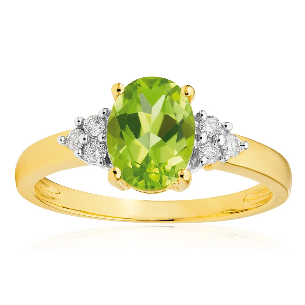 9ct Alluring Yellow Gold Diamond   Peridot Ring