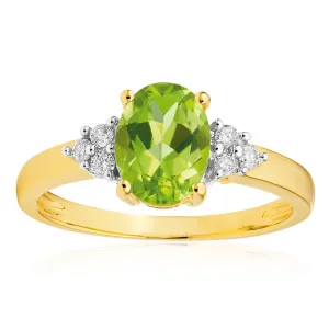 9ct Alluring Yellow Gold Diamond   Peridot Ring