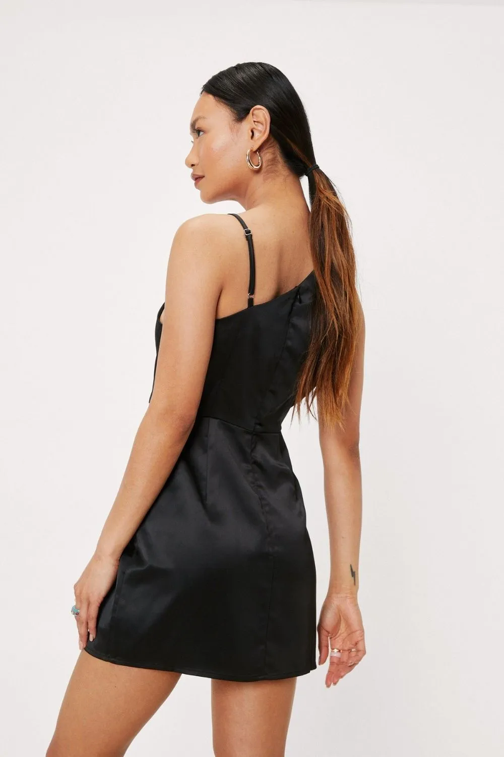 Asymmetric Satin Mini Dress