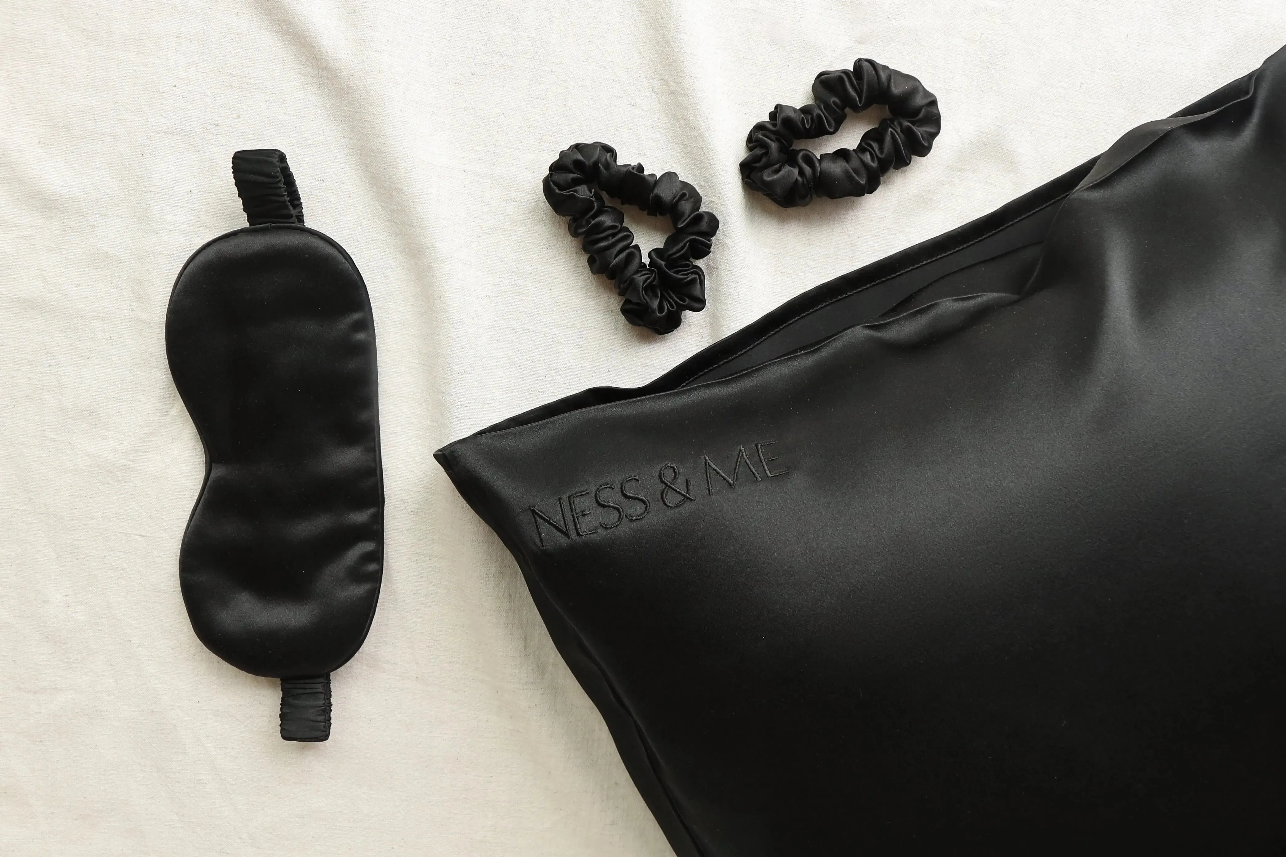 Black 100% Mulberry Silk Pillowcase & Eye Mask Set