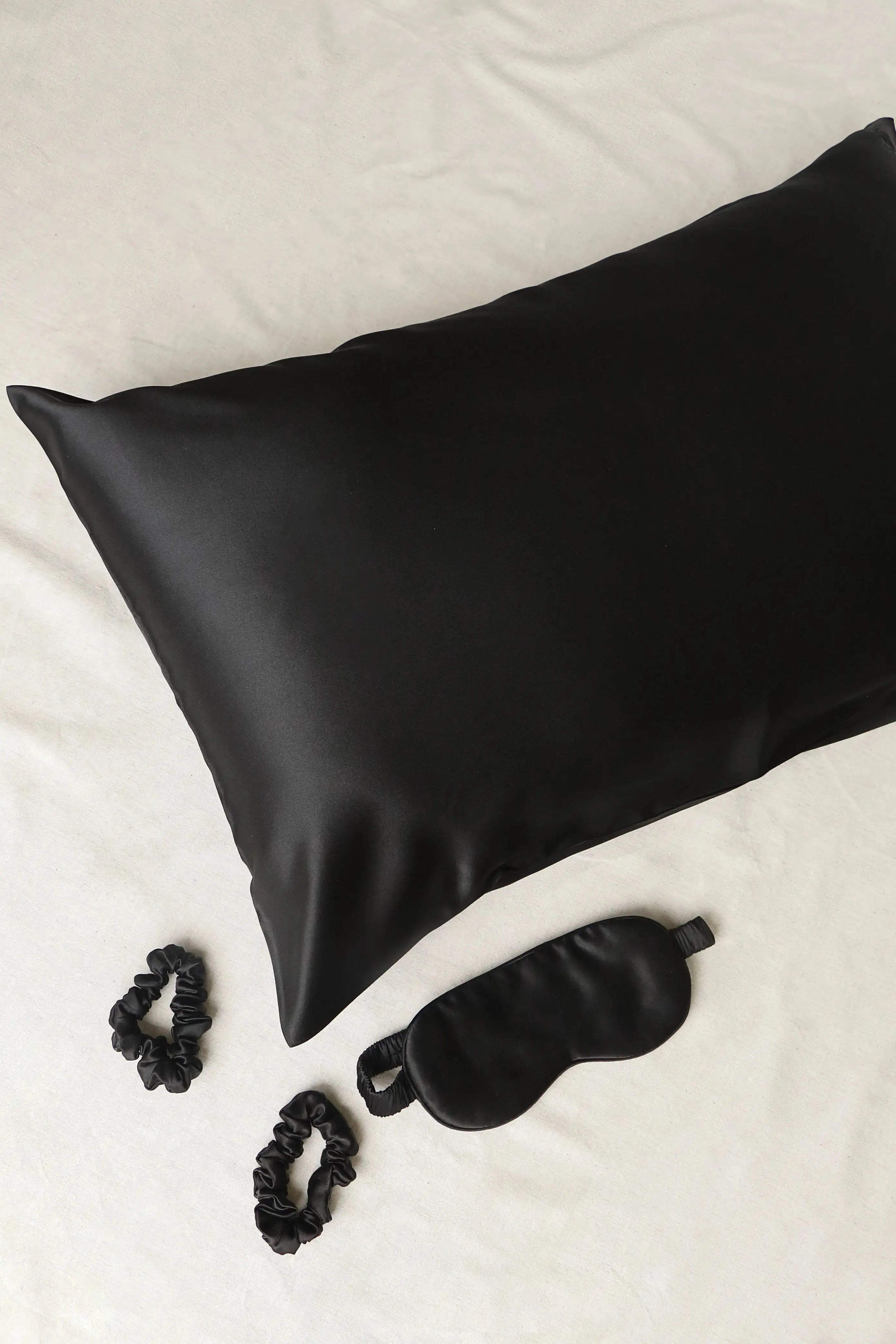 Black 100% Mulberry Silk Pillowcase & Eye Mask Set