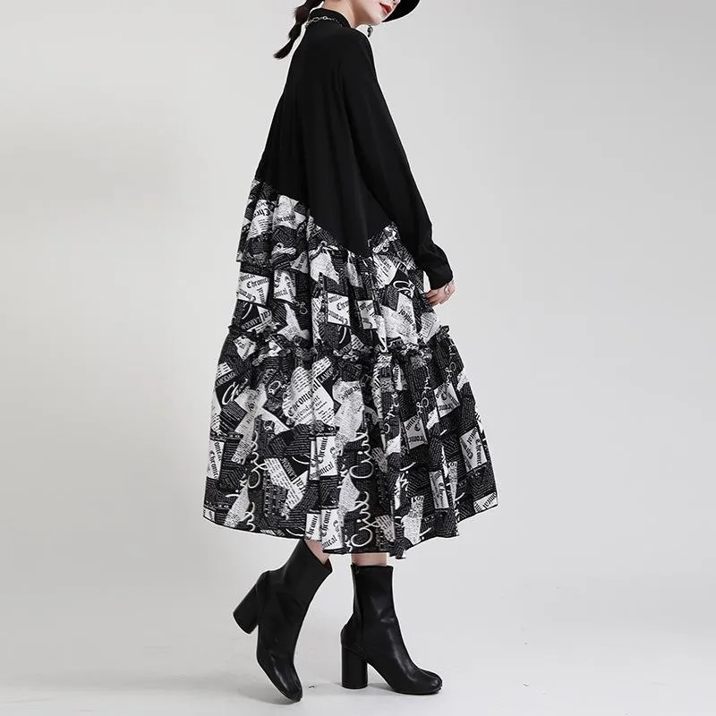 Black Women Irregular Fall Long Sleeves Dresses