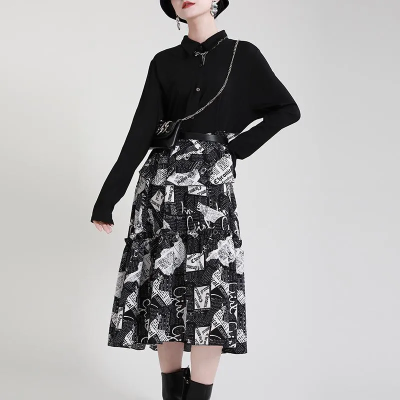 Black Women Irregular Fall Long Sleeves Dresses